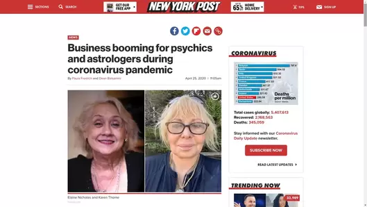 Celebrity Psychic Elaine in an New York Post Article