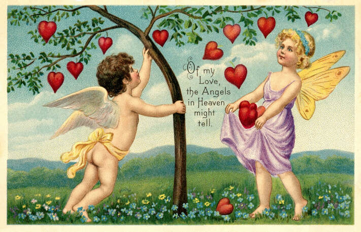 Angels in Garden Eden celebrating Valentine's Day